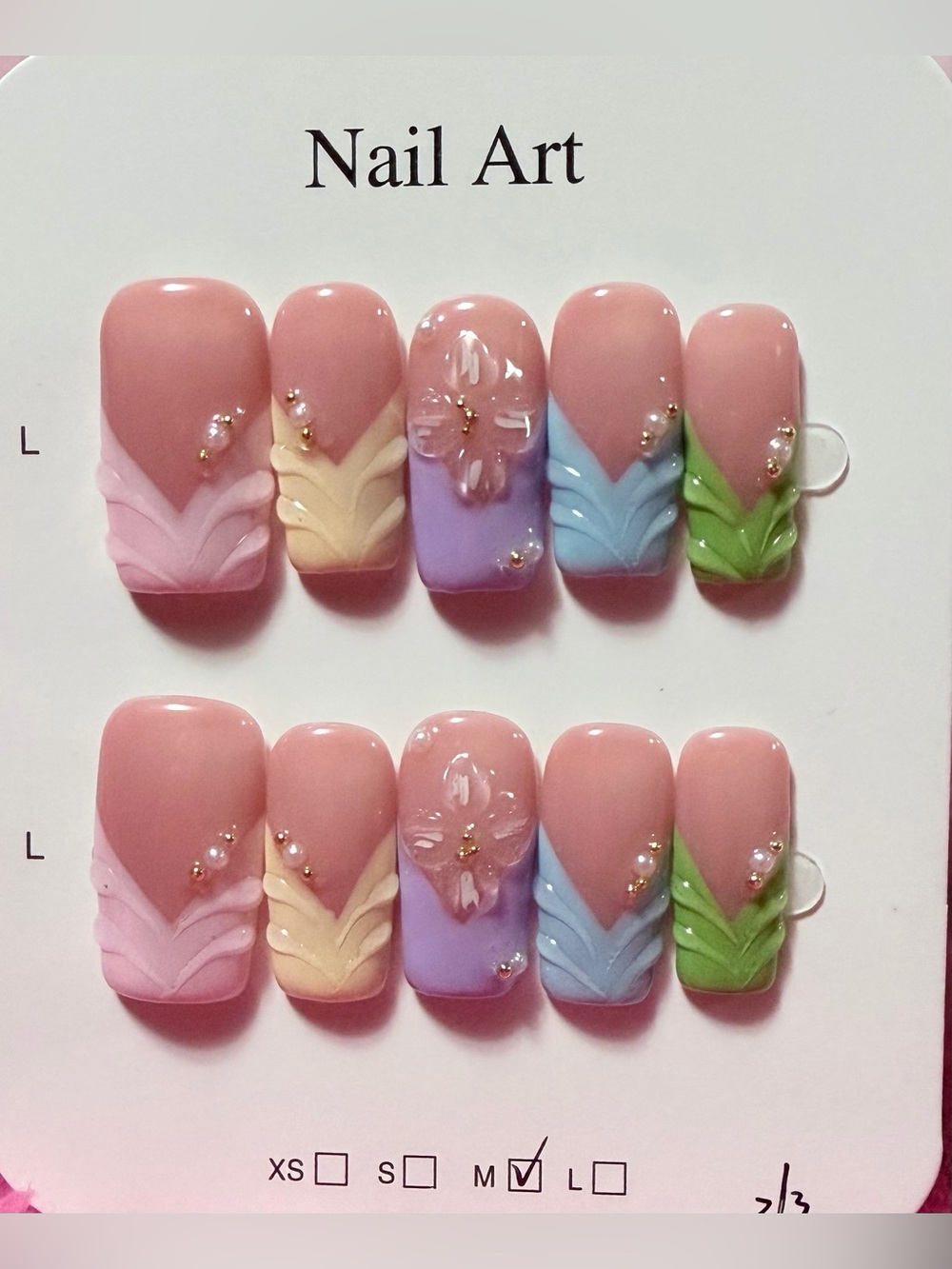 Handcrafted Pink Floral 3D Press-On Nail Set